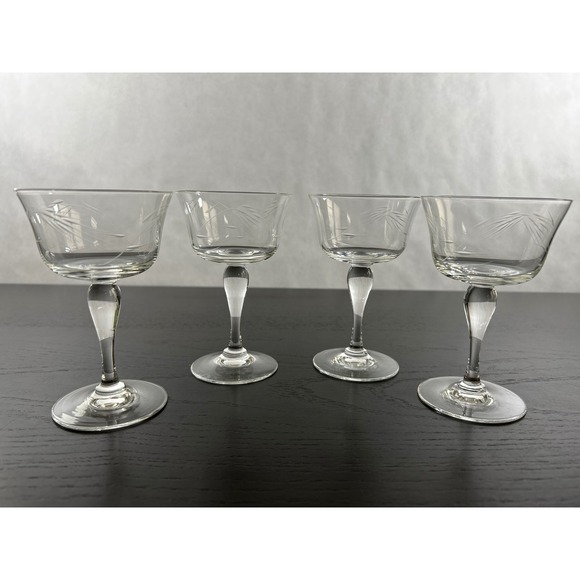 Other - Vintage Etched Crystal Cordial Glasses Set of 4 Wheat Pattern Stemware Clear